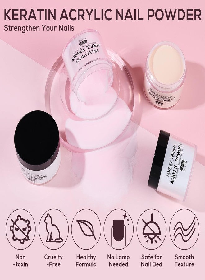 Sweet Trend Acrylic Nail Powder: 60g Clear White Pink Nude Acrylic Powder Set Professional Acrylic Nail Powder Polymer Colored Nail Extensions Kit for Carving Nails - Image 2